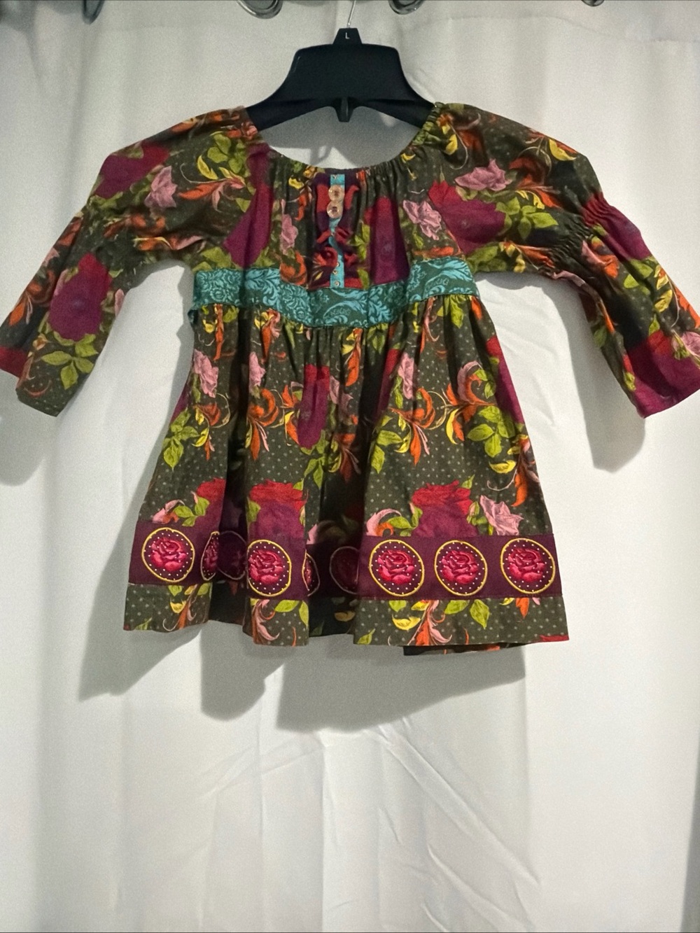 Matilda Jane Olive Dress with Magenta Rose Embroidery